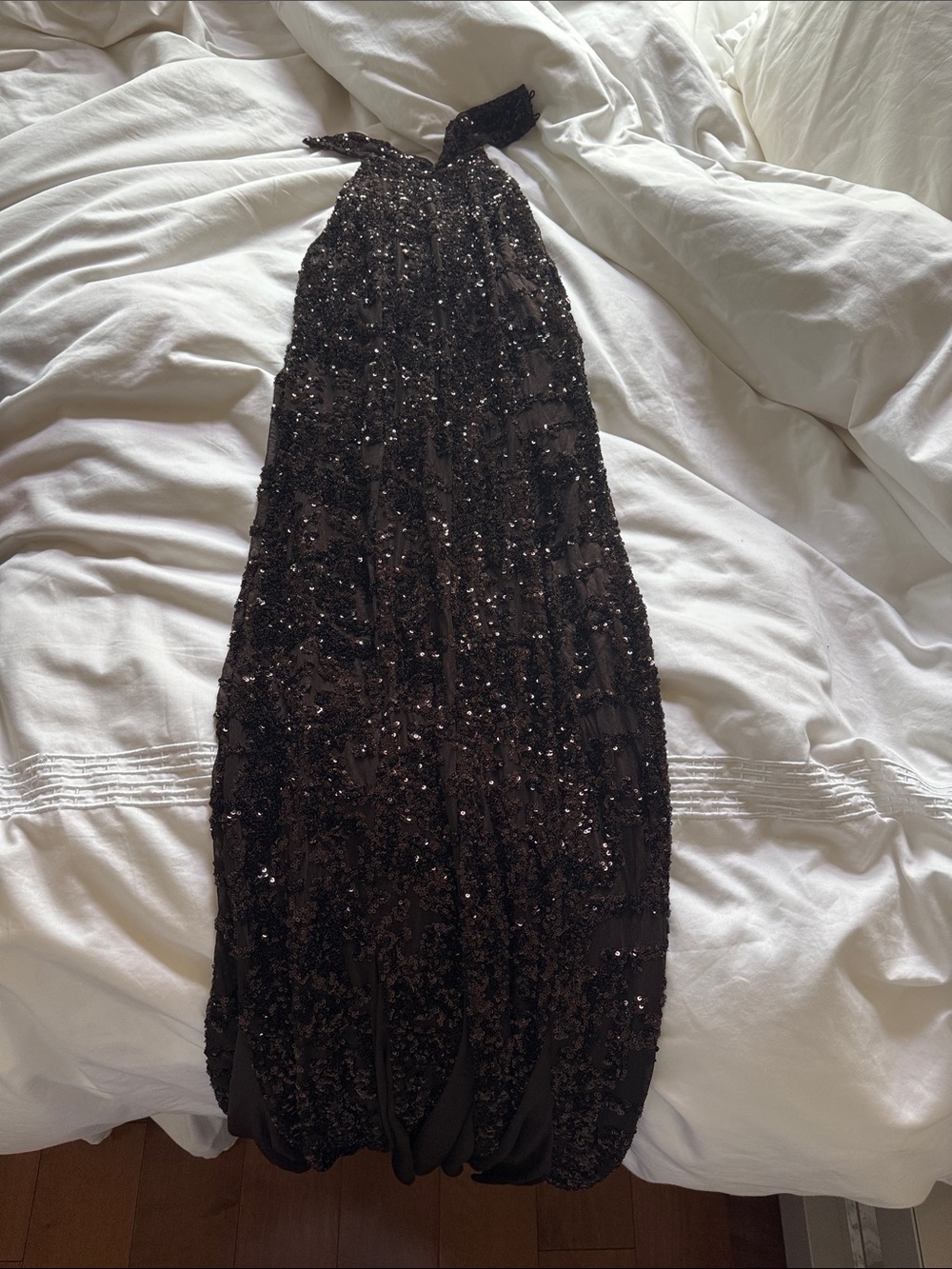 Zara Black Sequin Maxi Halter Dress